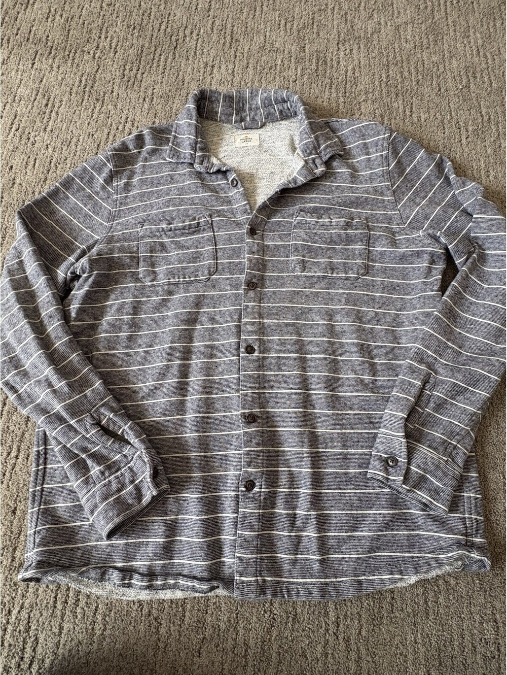 Marine Layer Shirt Large XL Blue Flannel Striped Hemp Button Front Heavyweight